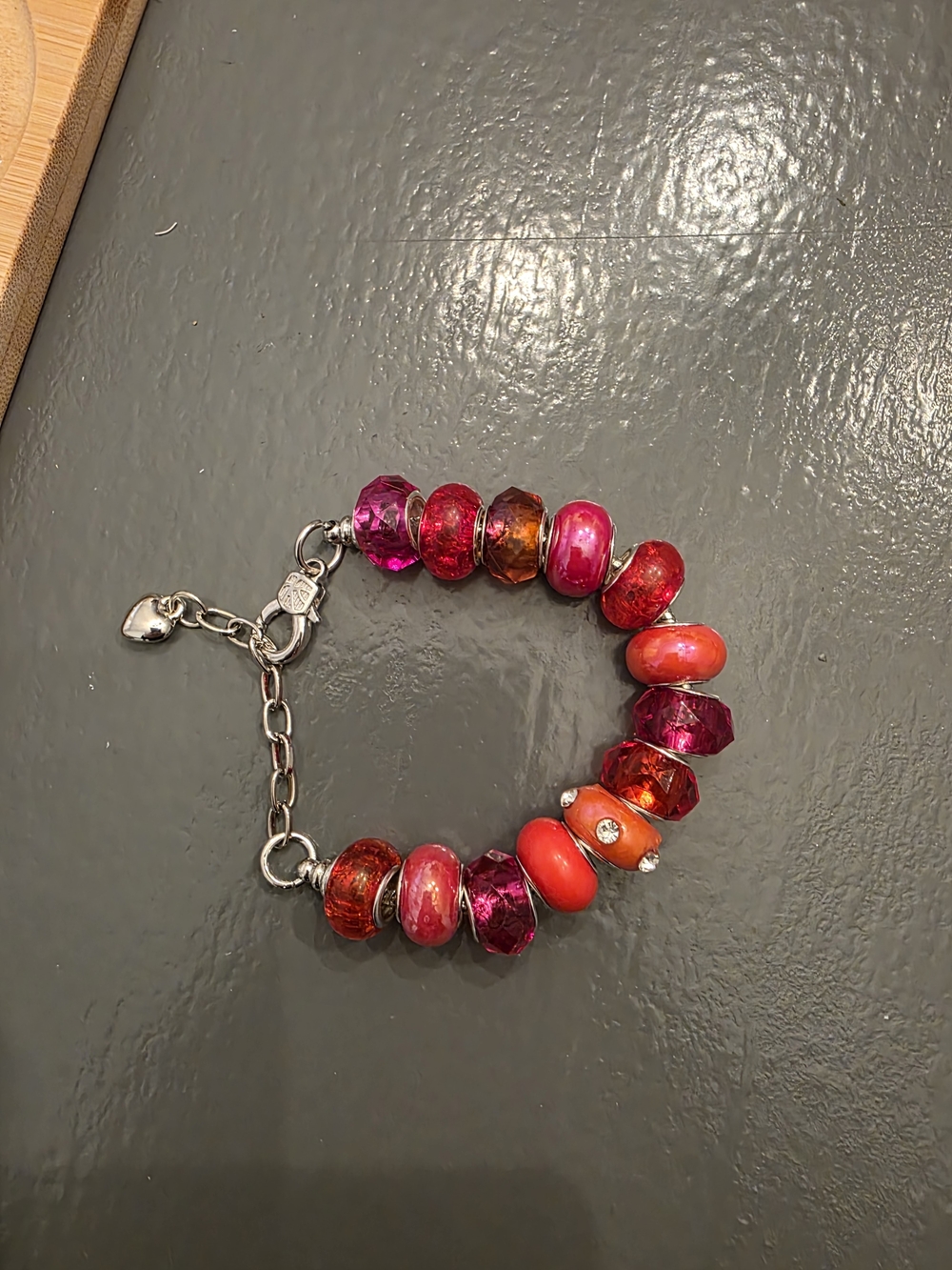 Beaded Charm Bracelet - Pink & Orange Accent